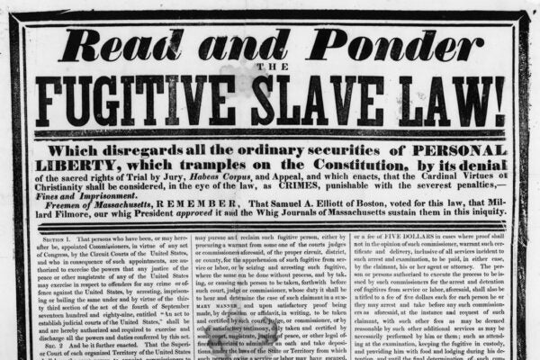 An abolitionist poster from Massachusetts which condemns the Fugitive Slave Law and the Massachusetts politicians who voted for it, 1850