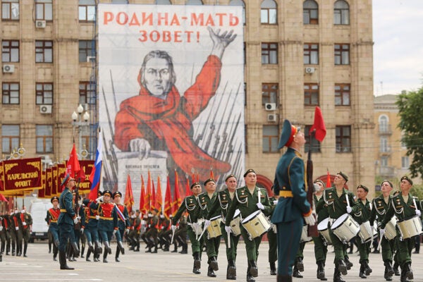Military formations during a Victory Day military parade, marking the 75th anniversary of the victory in World War II, on June 24, 2020 in Volgograd, Russia.
