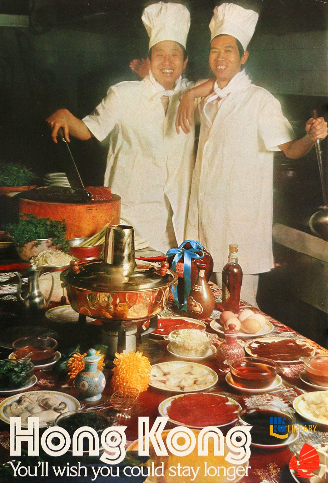 Two chefs in kitchen preparing Chinese dishes