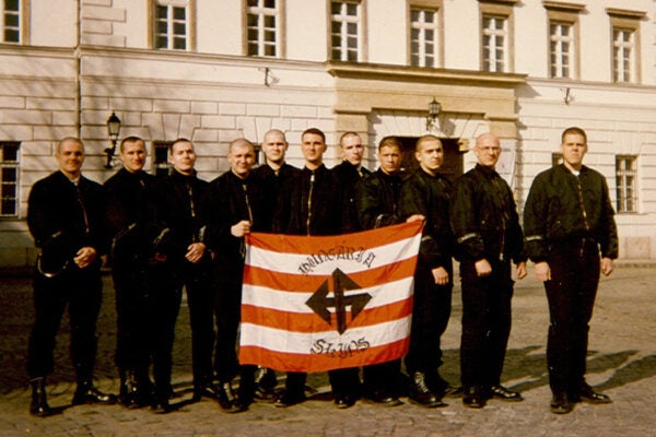 The "Hungaria Skins" group on the 1997 Day of Honour demonstration, Budapest, Hungary