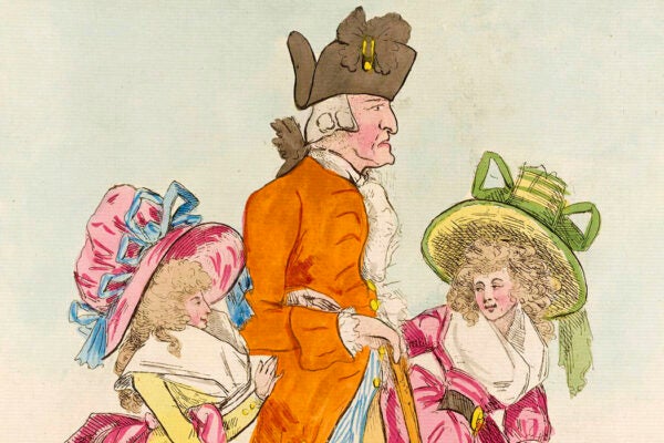 A satirical print depicting the height of John Montagu, 4th Earl of Sandwich, 1788