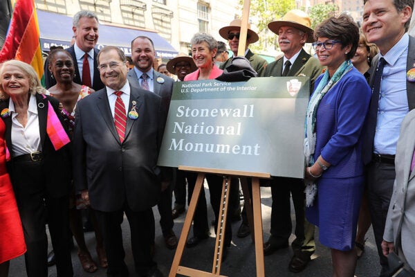 Valerie Jarrett, Senior Advisor to President Barack Obama (2nd R) stands with Congressman Jerrold Nadler at a dedication ceremony officially designating the Stonewall Inn as a national monument to gay rights on June 27, 2016 in New York City.