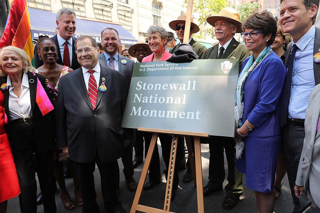 Valerie Jarrett, Senior Advisor to President Barack Obama (2nd R) stands with Congressman Jerrold Nadler at a dedication ceremony officially designating the Stonewall Inn as a national monument to gay rights on June 27, 2016 in New York City.