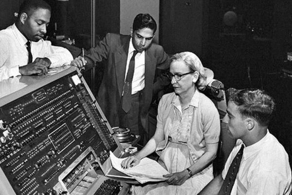 Grace Hopper at the UNIVAC keyboard, c. 1960.