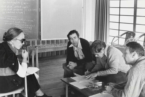 Maxine Singer, Norton Zindler, Sydney Brenner and Paul Berg at the Asilomar Conference, February 1975