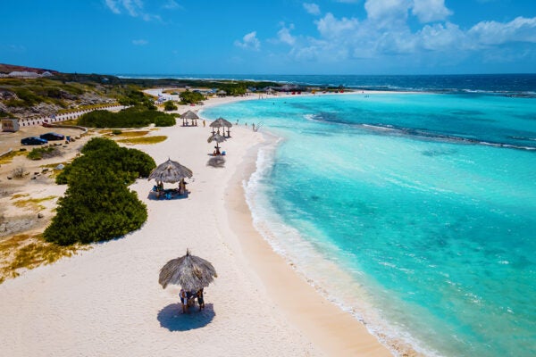 Amazing Baby Beach and coast on Aruba, Caribbean, white beach with blue ocean tropical beach during summer