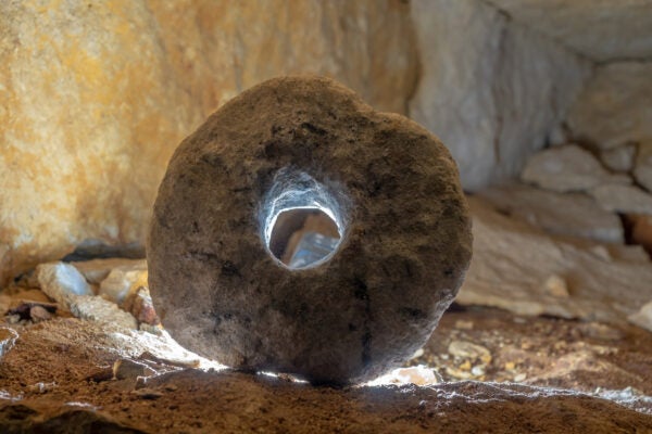 stone wheel in a cave