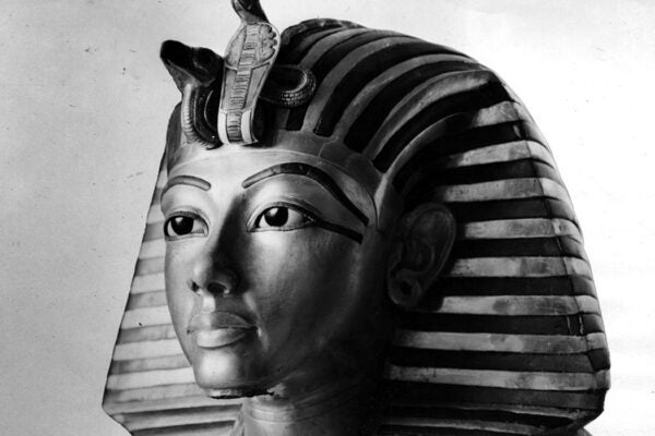 The golden death mask of Egyptian pharaoh Tutankhamen, 1950