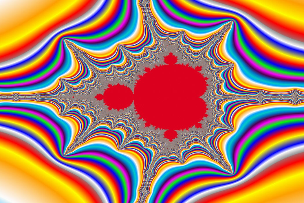 Digital visualization of a colourful fractal called a Mandelbrot set.