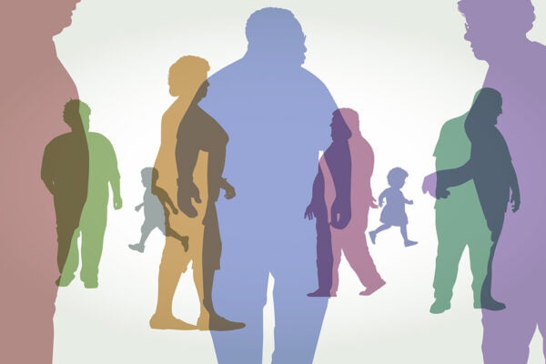 Colourful silhouettes of people with weight issues.