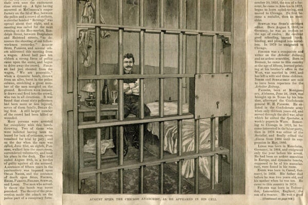 Newspaper clipping about the Haymarket Riot from Harpers Weekly, 1887