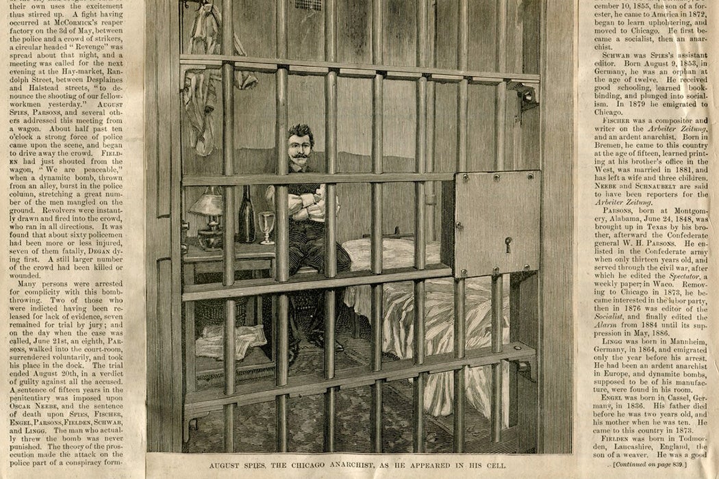 Newspaper clipping about the Haymarket Riot from Harpers Weekly, 1887