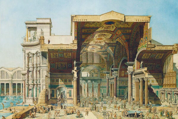 Cross-section illustration of the Baths of Diocletian by French architect Edmond Paulin, 1880