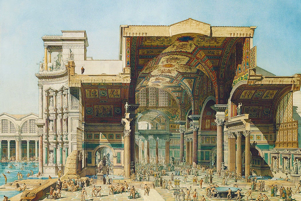 Cross-section illustration of the Baths of Diocletian by French architect Edmond Paulin, 1880