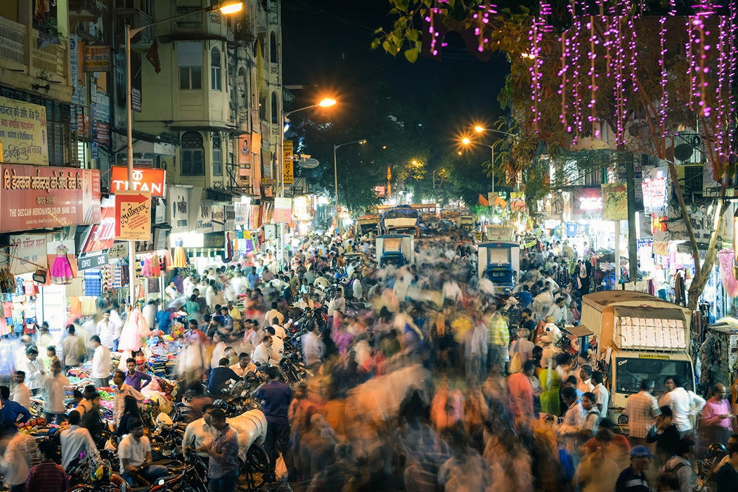 Crowd On Mumbai City Street At Night