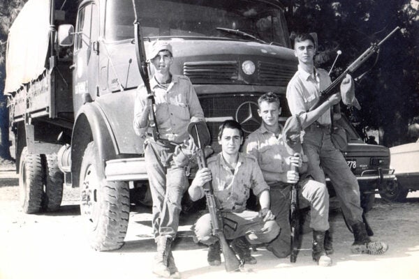 Group of soldiers of mandatory military service at the Sergeant Cabral NCO School, Campo de Mayo, Buenos Aires, Argentina, in 1977.