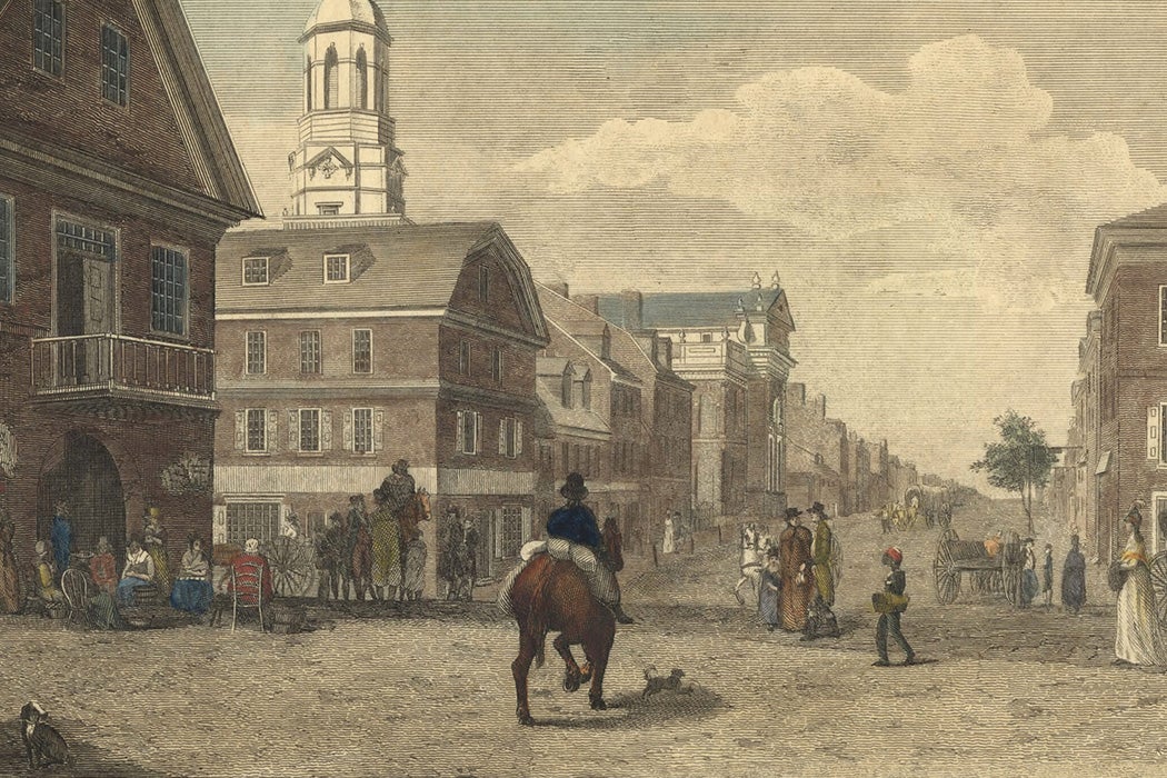Second Street north from Market St. with Christ Church, Philadelphia, 1800