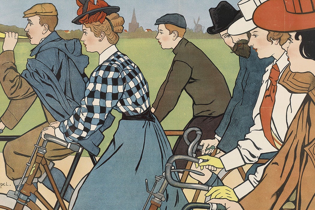 Poster for Hamers bicycles, depicting six cyclists in a Dutch landscape.