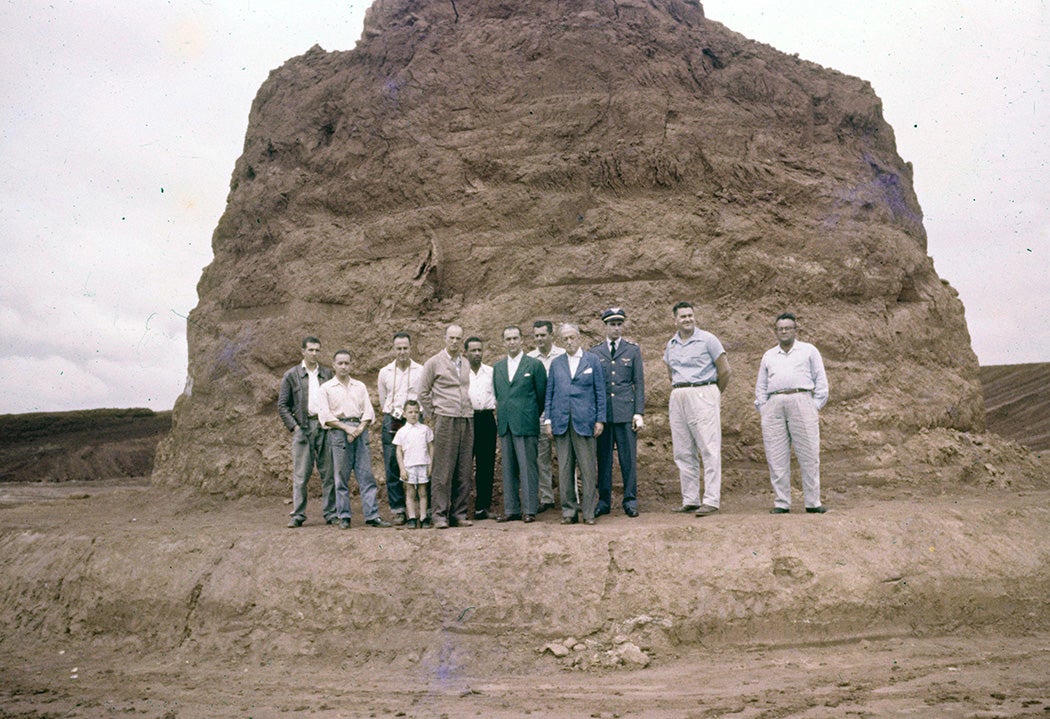 Brasilia's Zero Milestone, with Juscelino Kubitschek in the center, 1956