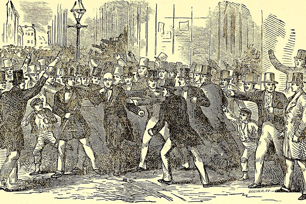 Abolitionist William Lloyd Garrison nearly being lynched in October 1835