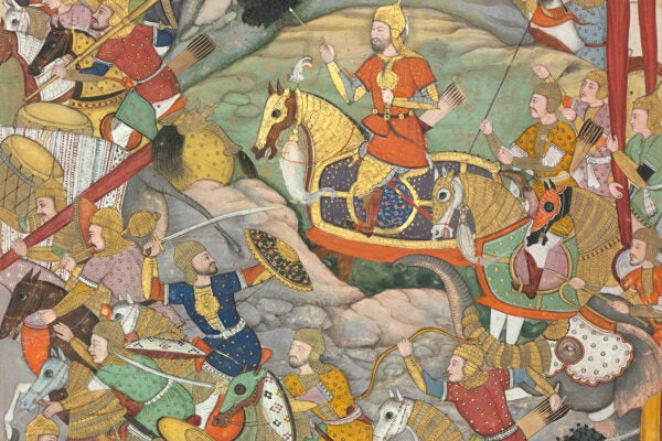 Mughal ruler Humayun defeating the Afghans before reconquering India, folio from an Akbar-nama (Book of Akbar) of Abu’l Fazl, ca. 1590