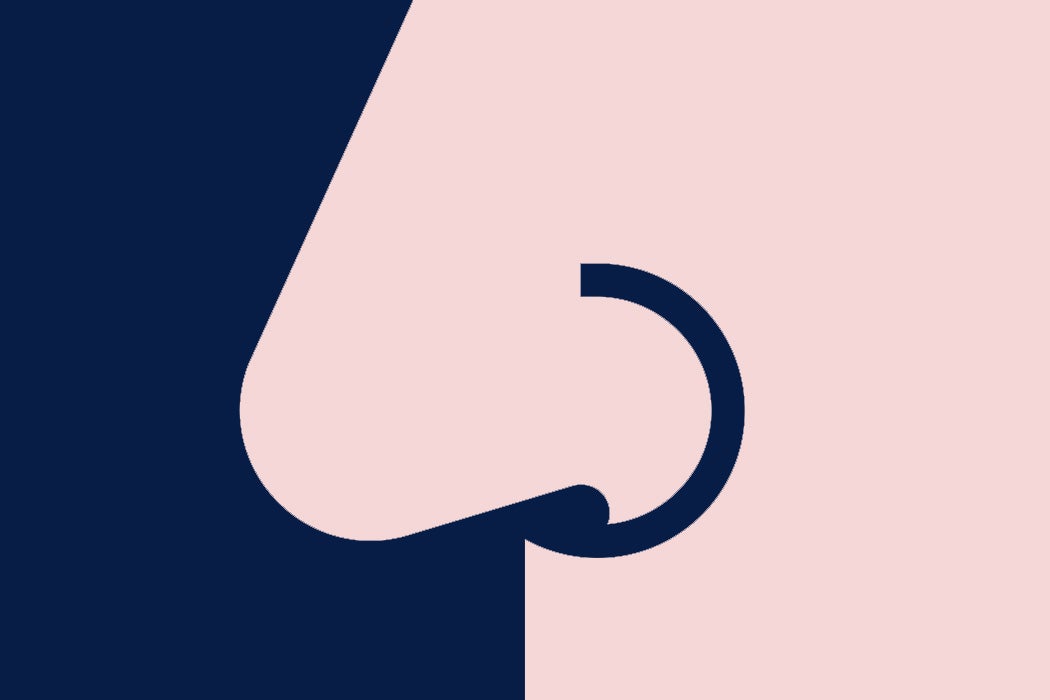 Nose icon isolated on blue background