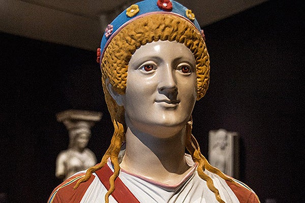 A colorized statue of Artemis. Part of the Gods in Colour exhibition at the Ashmolean Museum, 2015.