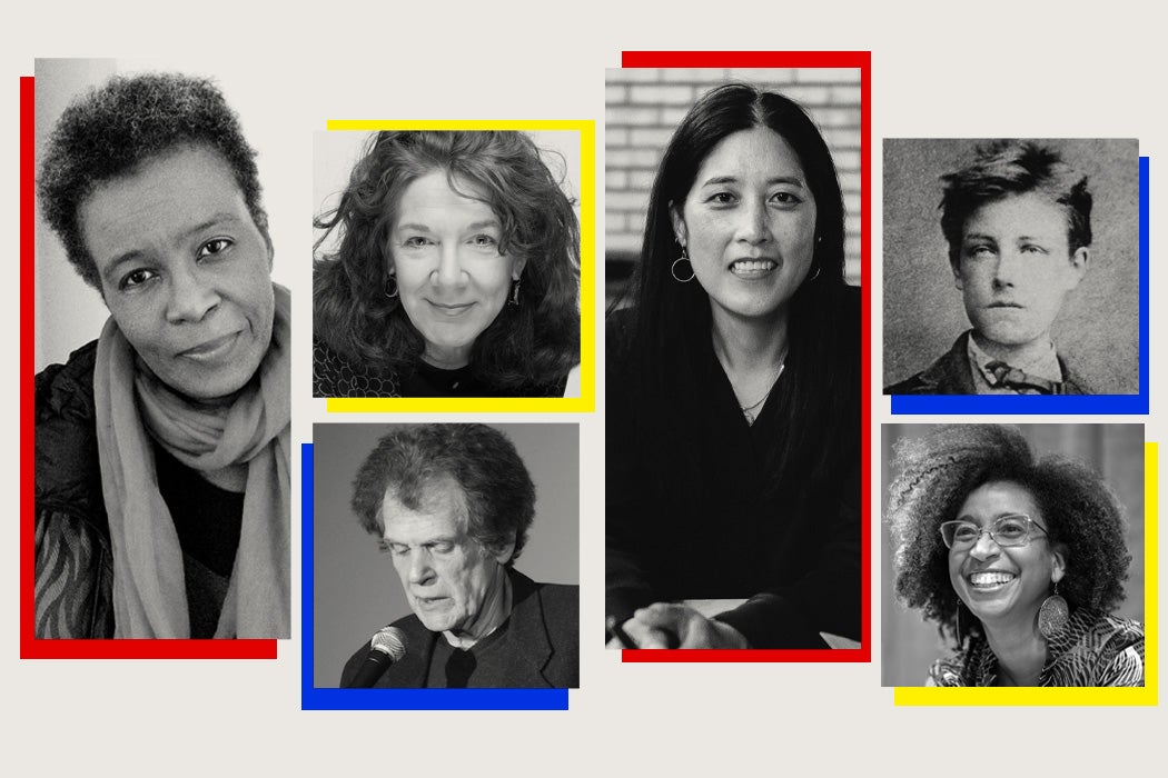 From left to right: Claudia Rankine, Mary Ruefle, Michael Burkard, Victoria Chang, Arthur Rimbaud, and Alexis Pauline Gumbs