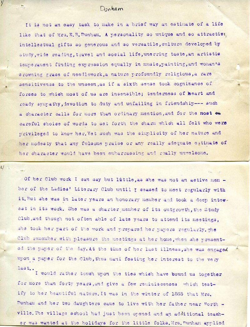 A memorial for E. B. Dunham by Lucy A. Osband