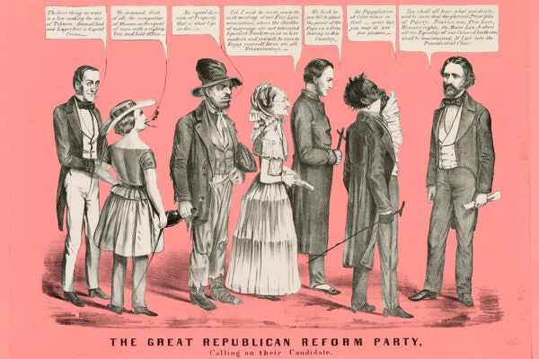 1856 Republican candidate John C. Frémont is portrayed as the champion of a motley array of radicals and reformers.