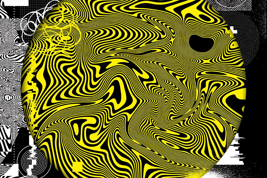 An abstract black and white and yellow illustration