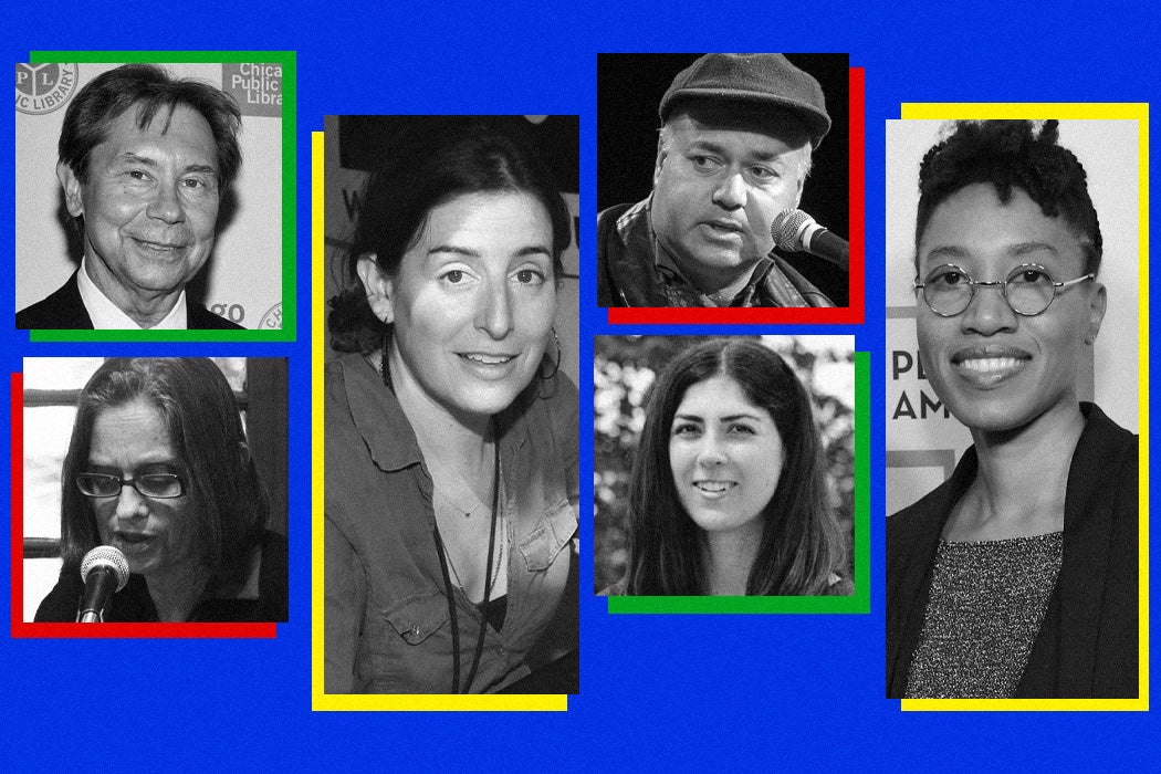 From left to right: Stuart Dybek, Lydia Davis, Aimee Bender, Osama Alomar, K. D. Walker, Venita Blackburn