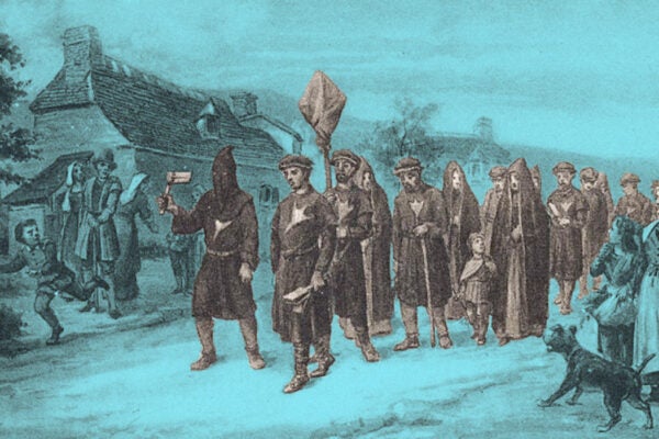 A procession of Cagots arrives on the banks of the Lapaca, 19th century