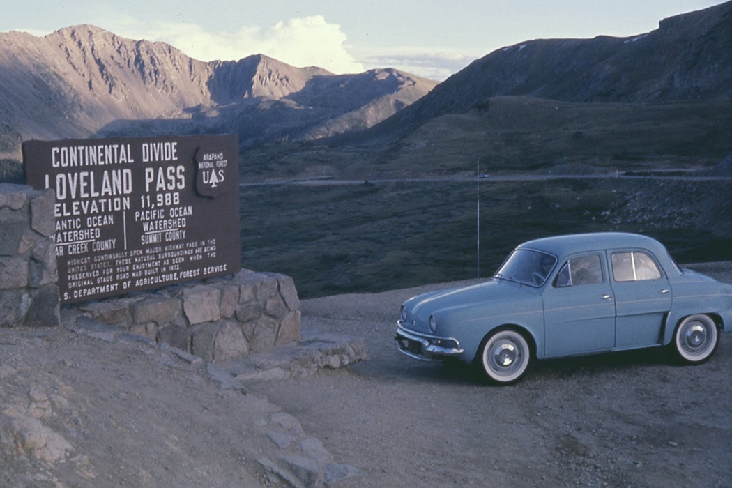 The US Continental Divide at the top of Loveland Pass, Colorado, 1964