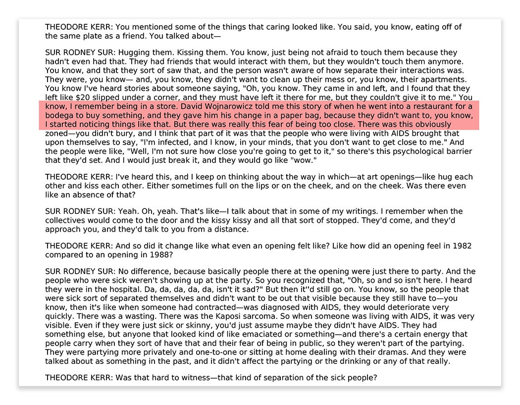 A screenshot of an interview transcript with Sur Rodney Sur.