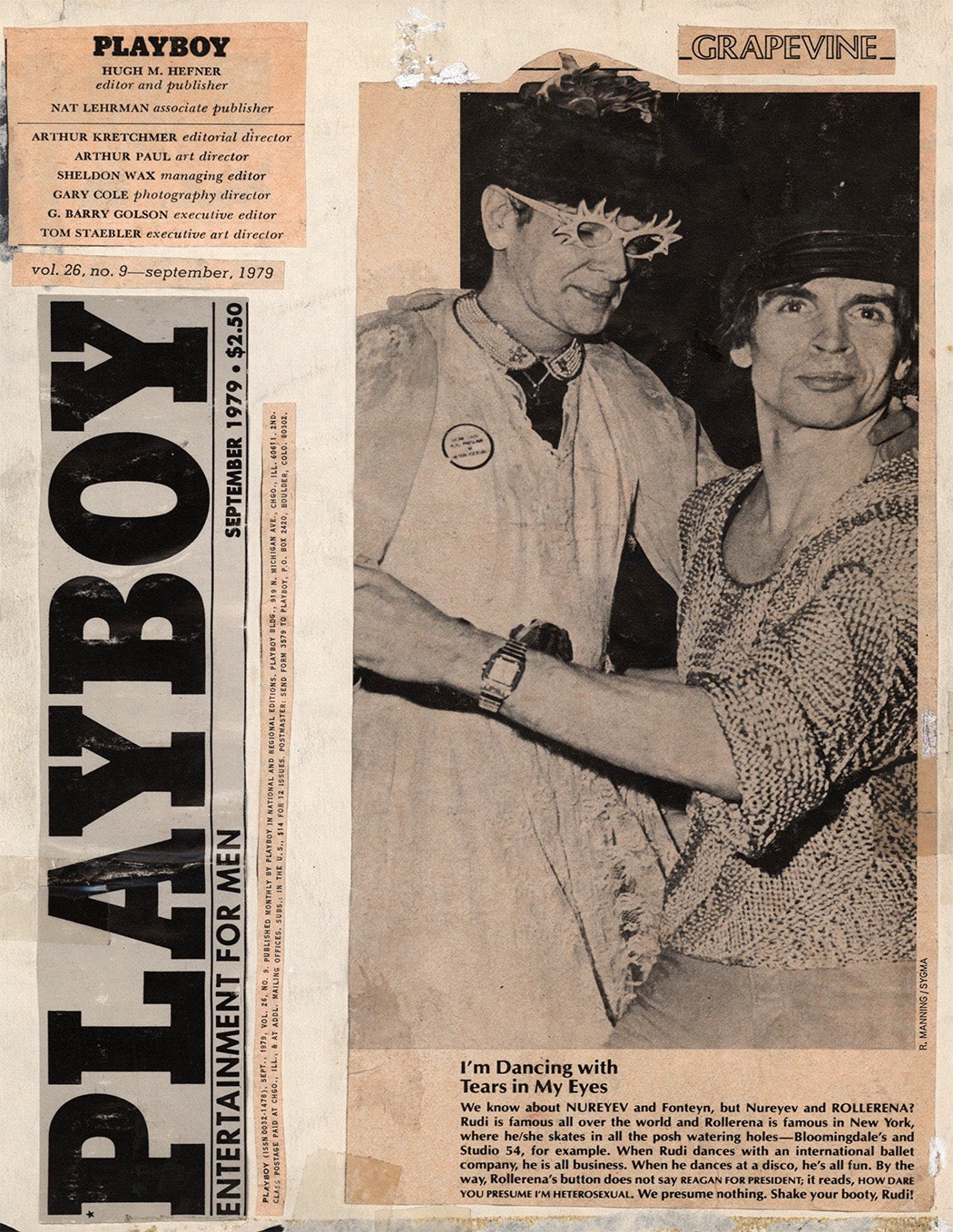 <em>Playboy</em> materials and collages featuring Nureyev and Rollerena. 