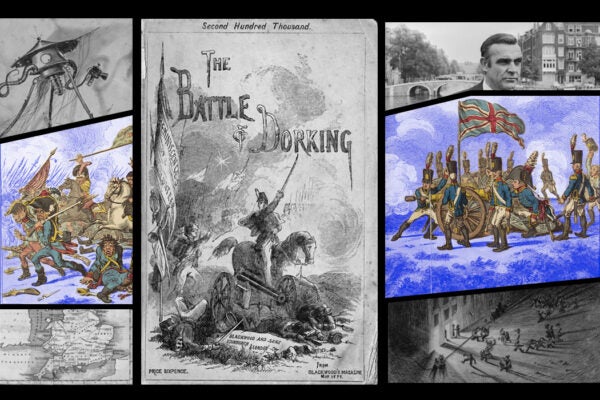 A collage featuring the cover of the Battle of Dorking