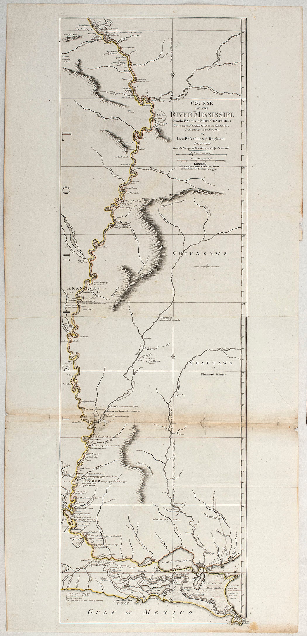Course of the River Mississipi, from the Balise to Fort Chartres, taken on an expedition to the Illinois in the latter end of the year 1765. By Lieutenant Ross of the 34th Regiment, improved from the surveys of that river made by the French.