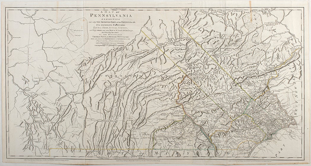 A map of Pennsylvania, exhibiting not only the improved parts of that province, but also its extensive frontiers; laid down from actual surveys, and chiefly from the late map of W. Scull, published in 1770