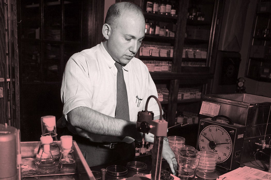 Joshua Lederberg at work in a laboratory at the University of Wisconsin, October 1958