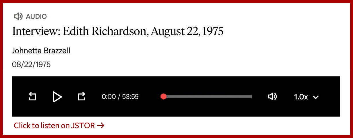 Interview with Edith Richardson. Click on the image to listen to the interview.
