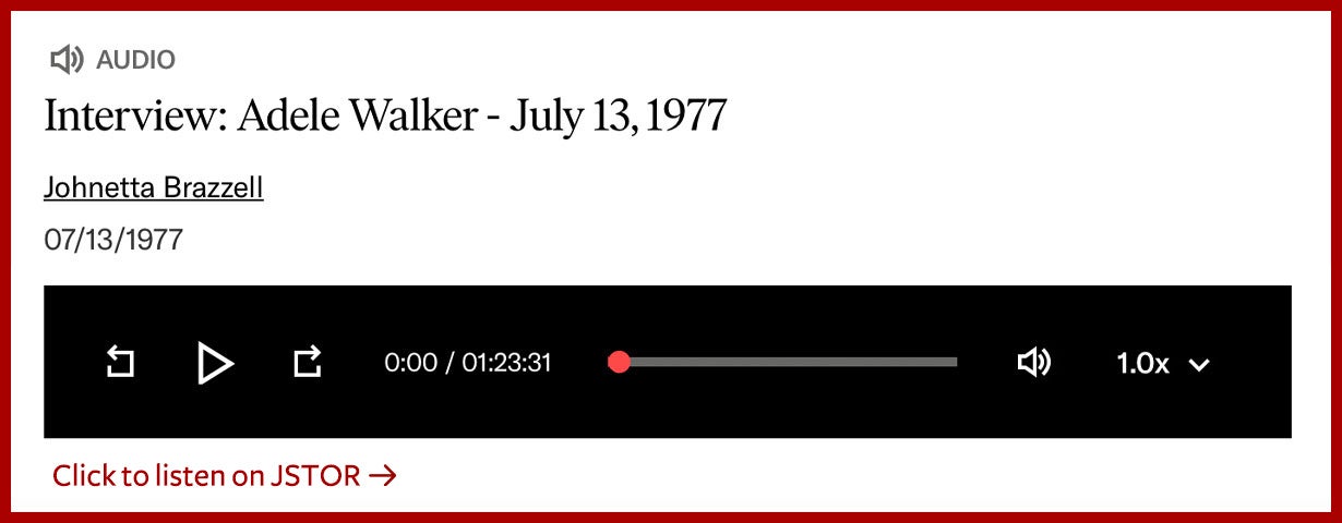 Interview with Adele Walker. Click on the image to listen to the interview.