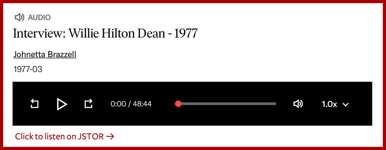 Interview with Willie Hilton Dean. Click on the image to listen to the interview.