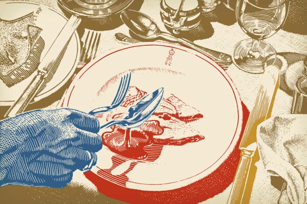 An illustration of someone eating from a plate