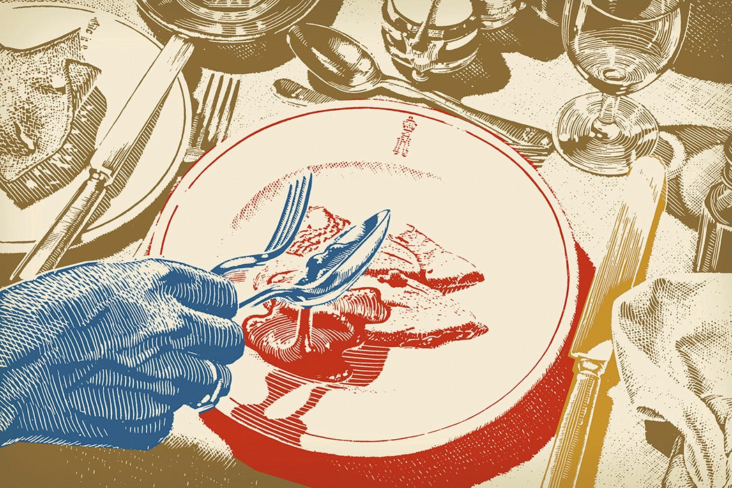 An illustration of someone eating from a plate