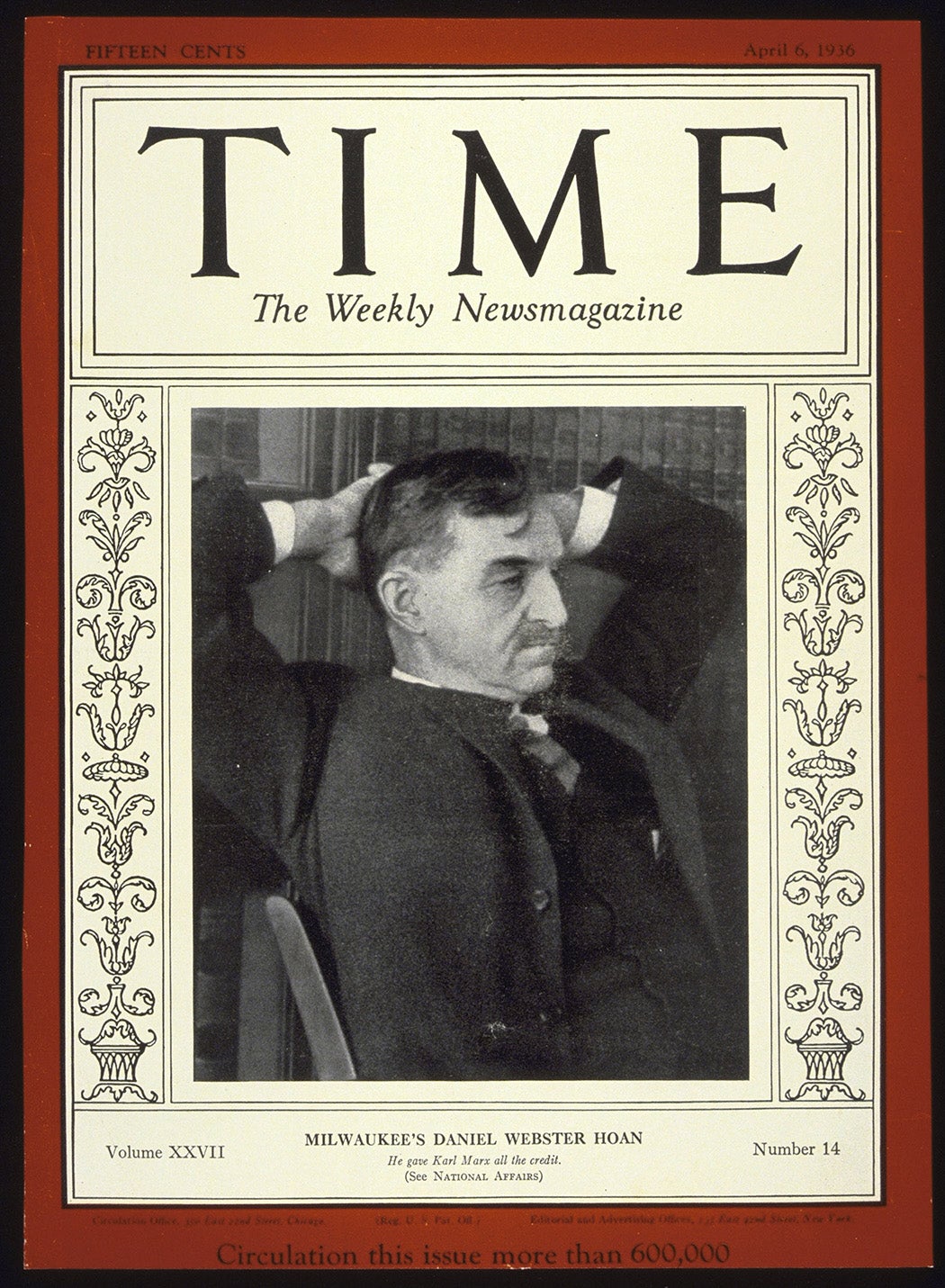 Daniel Webster Hoan as depicted on the cover of TIME Magazine in 1936.