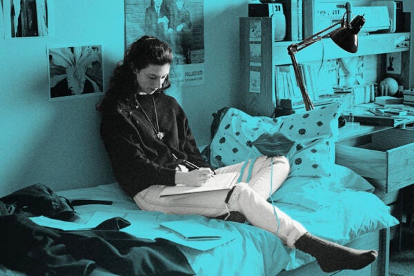 A student studying in her dorm
