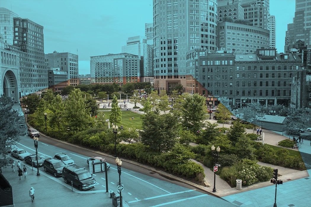 Wharf District Parks: Aerial view of the section running longways from East India Row to High Street. Click on the image to take a closer look.