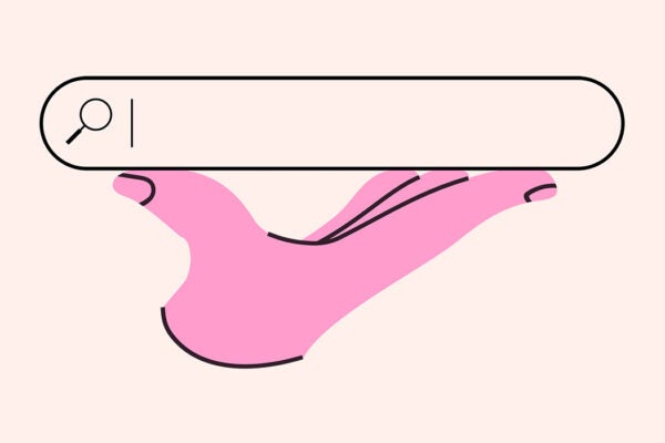 Search bar Internet browser holding hand cartoon style