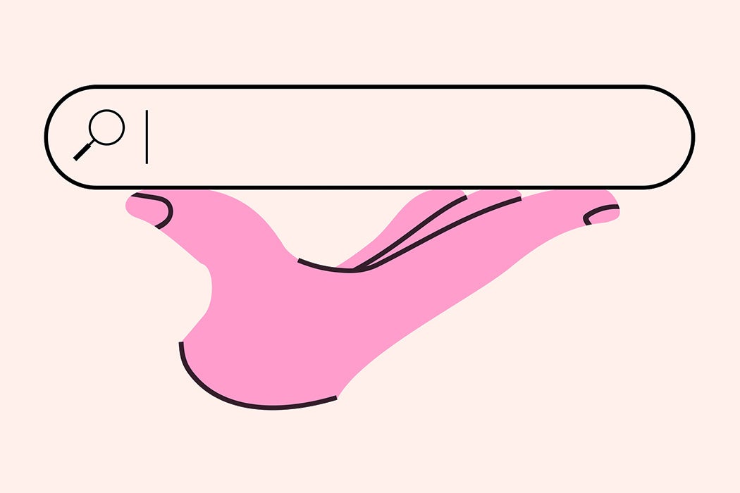 Search bar Internet browser holding hand cartoon style